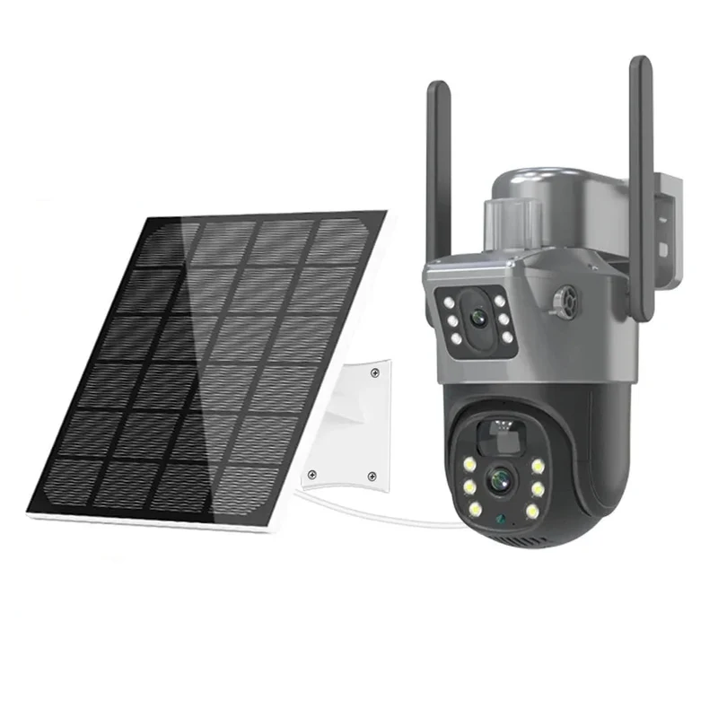 Beveiligingscamera's - Camerabewaking - Buitencamera - Zonnecamera - Waterdicht - 4K - 8MP - WiFi PTZ - Dual Lens & Dual Screen – Bewegingsdetectie met 32GB Opslag – Buitenbeveiliging – Buiten IP Beveiligingscamera met Nachtzicht