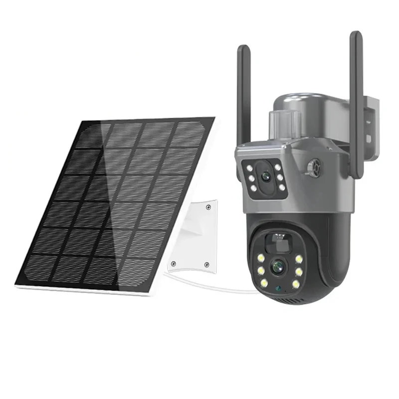 Beveiligingscamera's - Camerabewaking - Buitencamera - Zonnecamera - Waterdicht - 4K - 8MP - WiFi PTZ - Dual Lens & Dual Screen – Bewegingsdetectie en Menselijke Tracking – Buitenbeveiliging – IP Camera met Nachtzicht