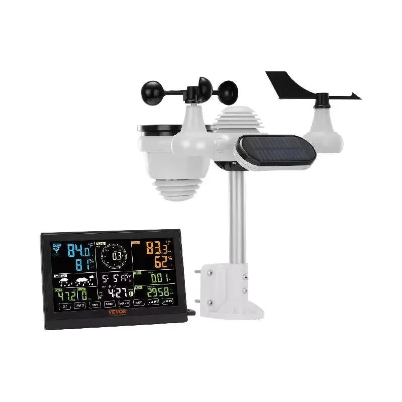 Weerstation - Draadloze - Weerstation Binnen en Buiten - 7-in-1 - met Grote Kleuren Display - Digitale - Zonne-energieondersteund Opladen - voor Forecast Data, Alarm & Meldingen