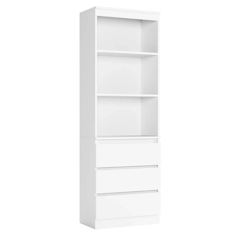 Hoge Boekenkast – Boekenkast Met Laden – Opbergkast – Woonkamerkast – Vrijstaande Kast – 60x35x180 cm – Wit Zwart Eikenhout – 3 Open Planken & 3 Lades – Stevig Duurzaam Materiaal
