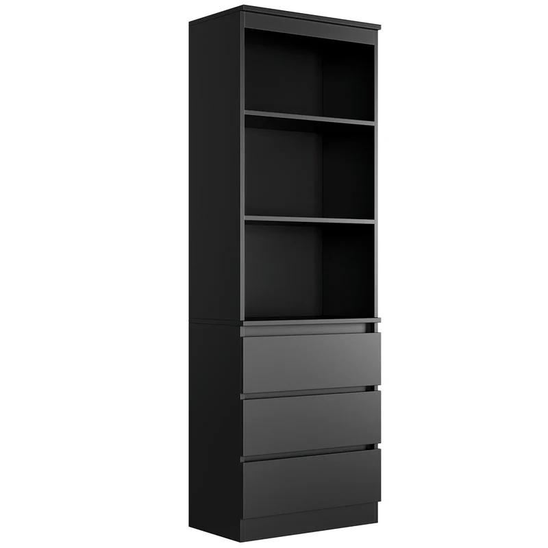 Boekenkast - Kast - Hoge Kasten - Boekenkasten - Boekenrek - Opbergkast met 3 Laden en 3 Planken - Vrijstaande Opbergkast - voor Woonkamer - Zwart