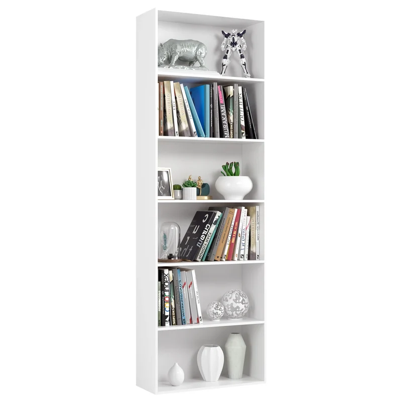 Boekenkast - Kast - Boekenrek - Hoge Kasten - Boekenkasten - 6-Tier - 180 cm Display Rek - Houten Opbergkast voor Woonkamer - Opbergsysteem - Wit