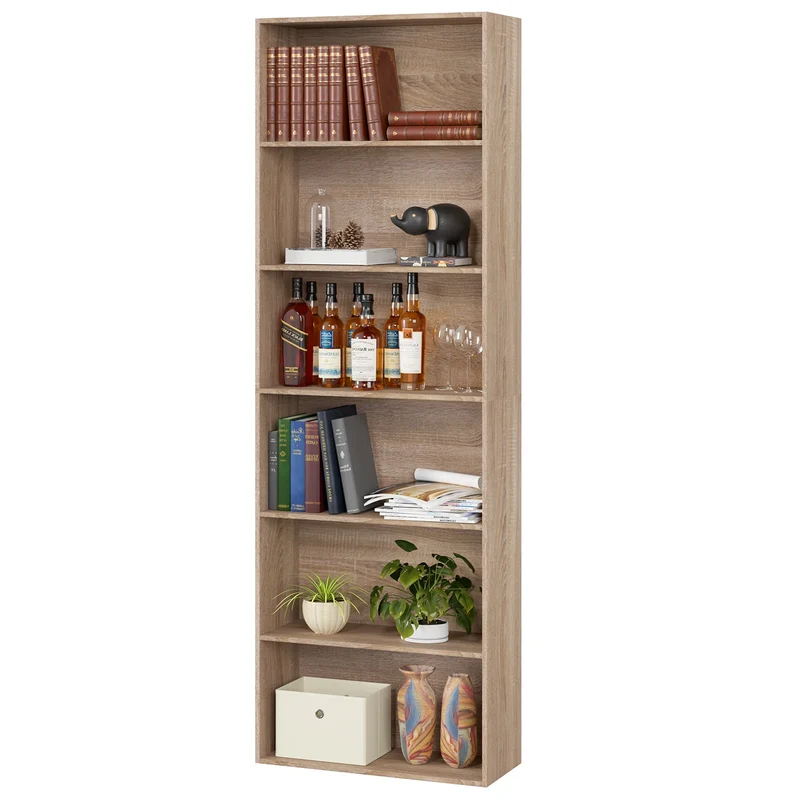 Boekenkast - Kast - Boekenrek - Hoge Kasten - Boekenkasten - 6-Tier - 180 cm Display Rek - Houten Opbergkast voor Woonkamer - Opbergsysteem - Eiken