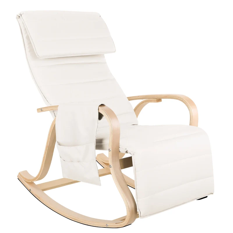 Schommelstoel - Relaxstoel - Fauteuil - Voedingsstoel - met Armleuningen en Voetensteun voor Slaapkamer en Woonkamer - Beige