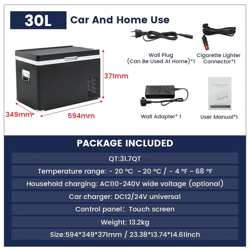 Auto Koelkast - Koelbox - Mini Koelkast - Draagbare - Mini Fridge - 30L - 12/24V - 110-240V - Brede Spanning, Ideaal voor Reizen, Kamperen en Outdoor