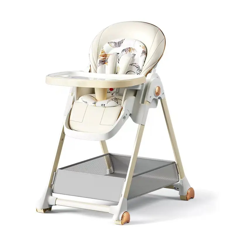 Opvouwbare Baby Eetstoel – Verstelbare Kinderstoel met Wieltjes en Veiligheidsgordel – Hoge Kwaliteit – Voor Baby’s van 6 Maanden tot 3 Jaar – Wit