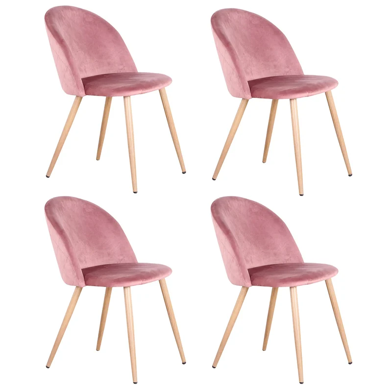 Set van 4 Eetkamerstoelen – Fluwelen Keukenstoelen met Metalen Poten – Velvet Stoelen – Comfortabele Zithoogte – Stijlvol & Modern Design – Roze