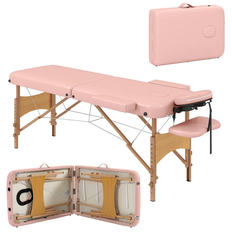 Massagetafel Inklapbaar - Behandeltafel - Massagebank - Verstelbaar Massage Bed - 185x60cm - Hoogte 64-88cm - Draagbaar en Comfortabel - Roze