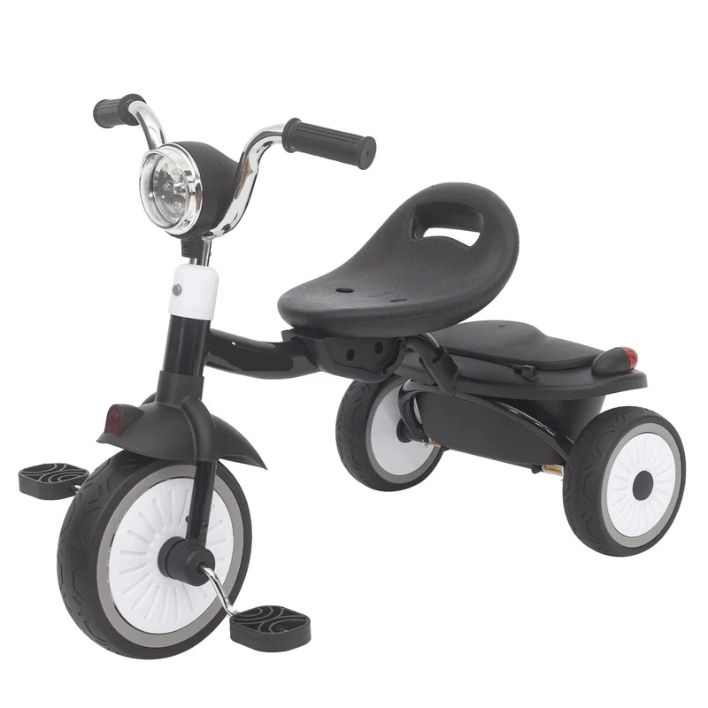 Kinderdriewieler - met Pedalen - Driewieler - Peuterfiets - Driewieler Trike - Kinderfiets - PU Wielen - Schokabsorptie - Opvouwbaar - Verstelbaar Zadel - Met Licht - Zwart-wit