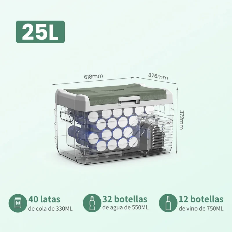 Auto Koelbox - Koelbox - Compressor Koelkast - Camping Koelkast - met Vriesfunctie - Draagbare - 12V/24V - 25L - Dual Zone - -20°C tot +10°C - 45 dB - voor Binnen - en Buitenevenementen