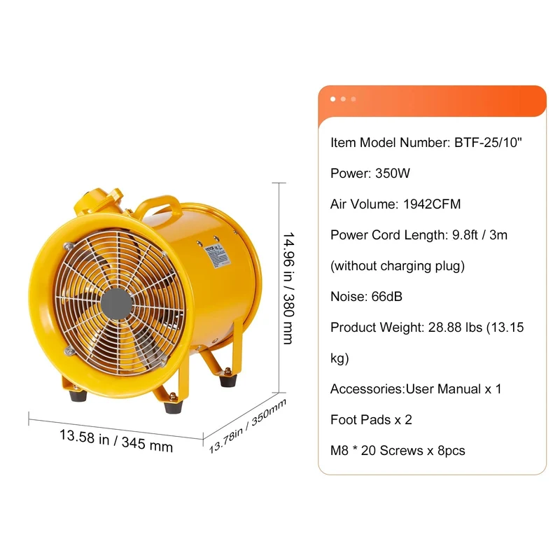 Bouwventilatoren - 350W - Ventilator - Uitlaatventilator - Industriële Extractor - en Blower - Draagbare - voor Magazijnen - Bouwplaatsen en Thuisgebruik