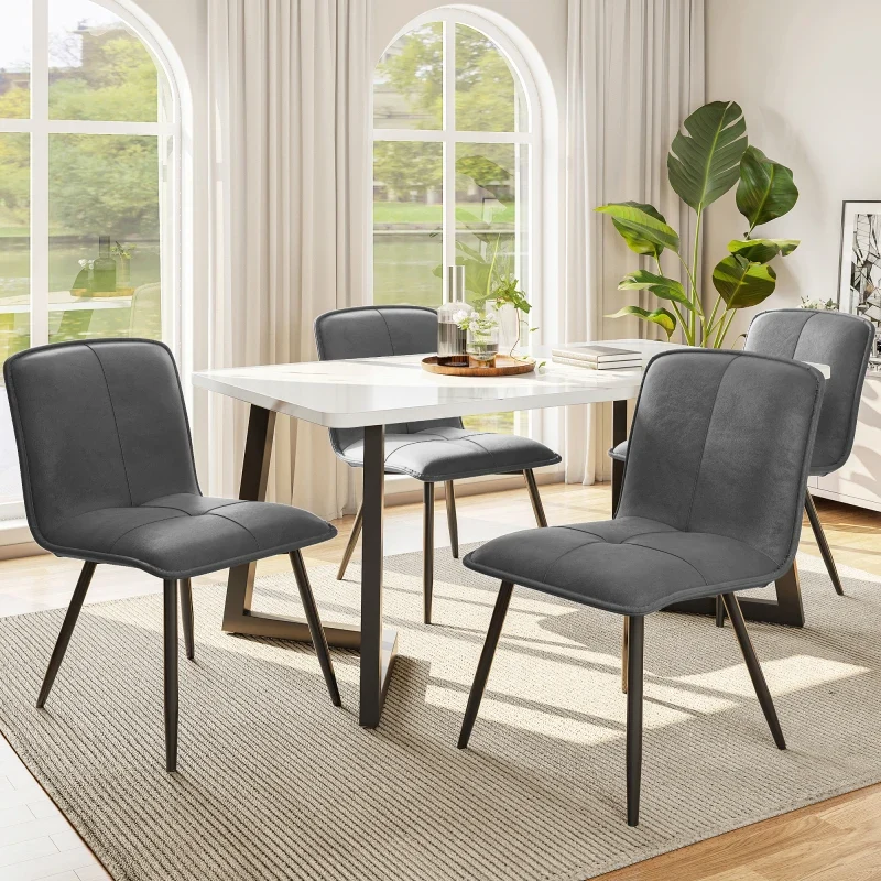 Eetkamerstoelen met Rugleuning - Keukenstoelen met Fluwelen Bekleding - Beklede Metalen stoelen - Ergonomische Stoelen - Ste van 4 - Grijs(Geen tabel)