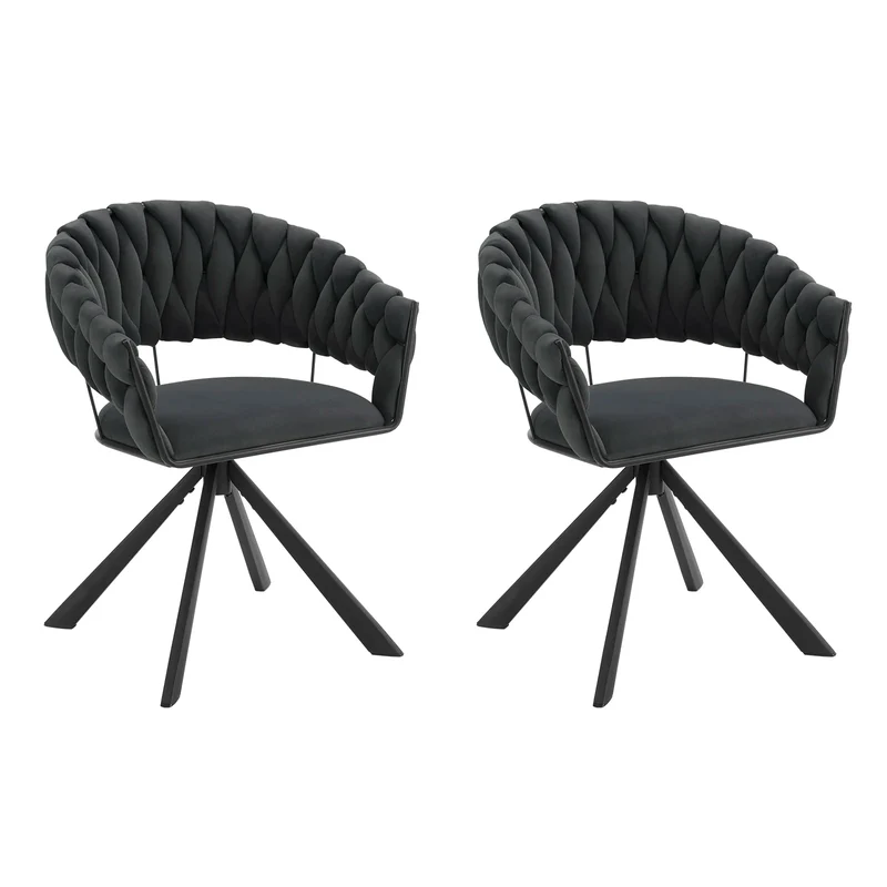 Draaibare Eetkamerstoelen - Moderne Fluwelen - Gestoffeerde Stoelen met Armleuning - Gewatteerd Comfort - Stoelen voor Keuken - Woonkamer of Slaapkamer - Set van 2 - Donkergrijs