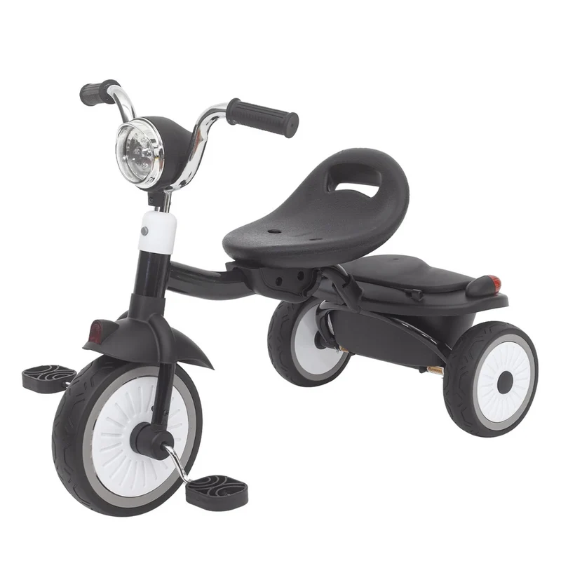Driewieler voor Peuters – Kinderfiets Opvouwbaar met PU Wielen – Verstelbaar Zadel – Met Voorlamp & Opbergmand – 1 tot 3 Jaar – Zwart