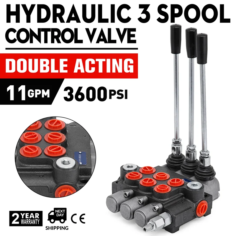 Hydraulische Regelklep - Gietijzeren Constructie - Dubbelwerkend - Met Veerreturn - Geschikt voor - Tractoren en Houtklovers - 11 GPM - 3 -Spoelen