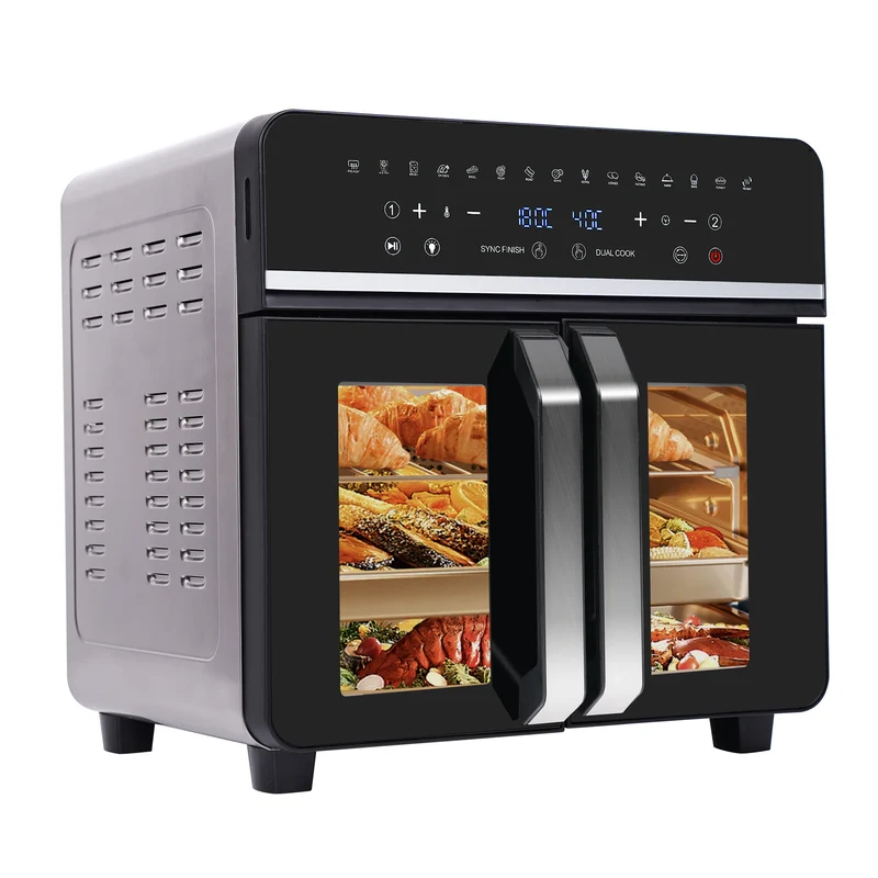Heteluchtfriteuse – Airfryer - Airfryer Oven XXL - 23L - Dubbele Lades - 2200W - 240V - LED Touchscreen – 15 Programma’s - Kijkvenster - Zwart