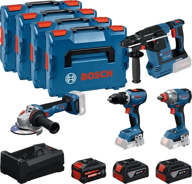 Bosch ACCUTOOLKIT COMBISET 18V GSR+GDX+GBH+GWS+2x5+1xEXBA5.5+1