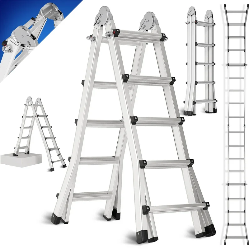 Telescoopladder - Ladder - Vouwladder - Schuifladder - 4,8 Meter - 150kg Draagvermogen - Inklapbare Aluminium Ladder - voor Buitenklussen