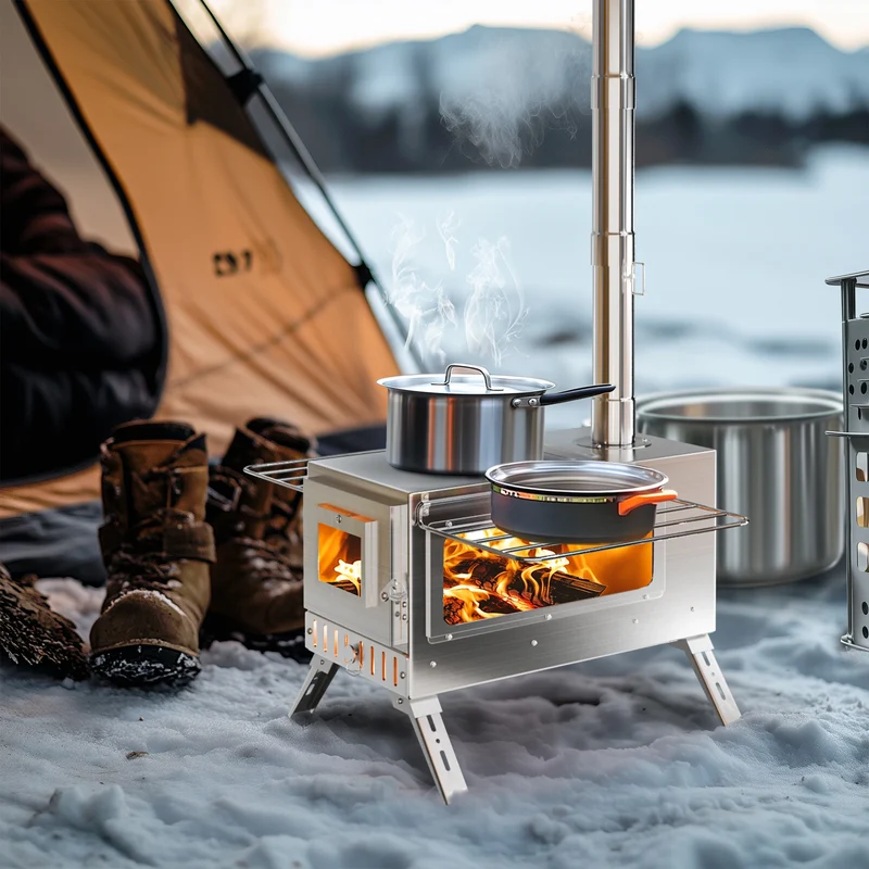 Camping Houtkachel - Houtkachel Stove - Draagbaar Houtkachelfornuis - Outdoor Houtkachel - RVS - Lichtgewicht - Houtskool Barbecues - voor Tentverwarming & Outdoor Cooking - Zilver