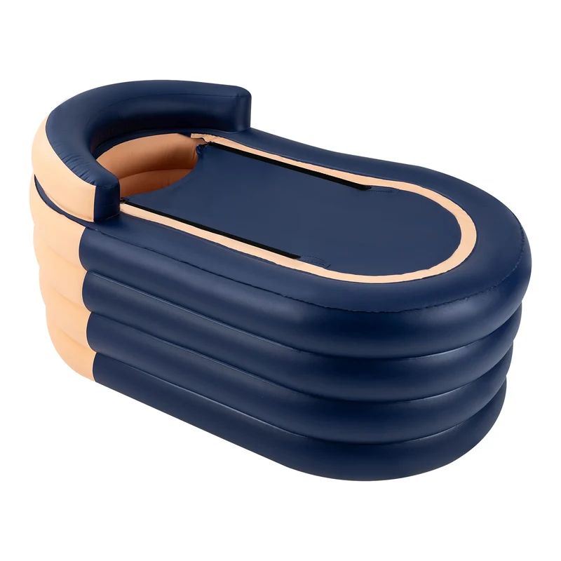 Opblaasbaar Bad voor Volwassenen – Opvouwbare Badkuip 140x84x74 cm – Inclusief Pomp – Comfortabel Thuisbad voor Binnen en Buiten – Blauw met Oranje