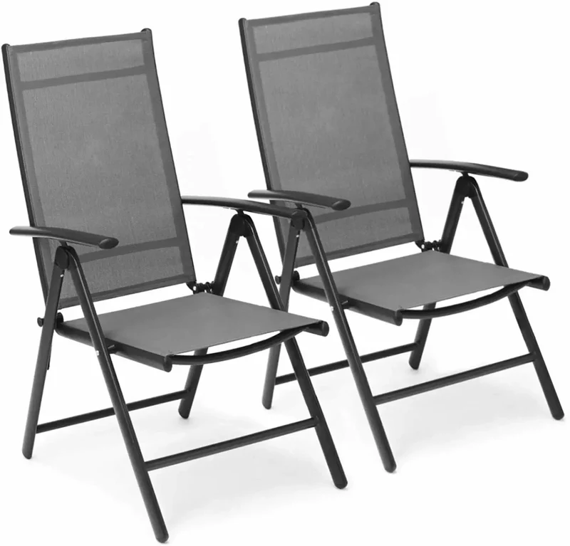 Tuinstoel - Set van 2 - Tuinmeubelset - Tuinmeubel - Heavy Duty - Durable - Adjustable - Reclining - Folding Chair - 7-voudig Verstelbaar - voor Buiten - Binnen - Tuin - Zwembad - 52 x 68 x 107 cm - Grijs