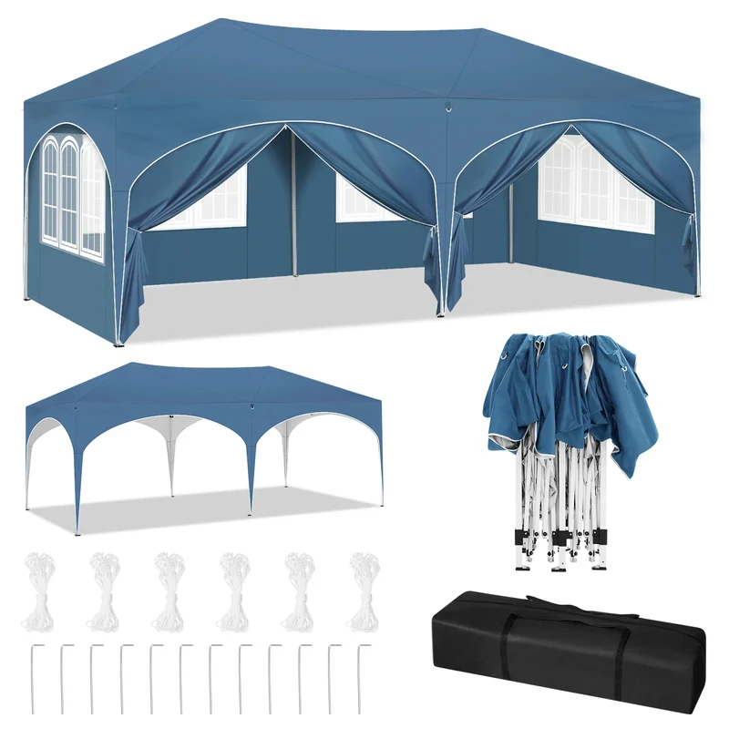 Paviljoen - Tuinpaviljoen - Partytent - Tuintent - Pop-up Kliksysteem - Stabiel - Opvouwbaar - Waterdicht - Winterbestendig - 50+UV-Bescherming - voor Tuin - Buiten - Achtertuin - 210D Oxford-doek - Ijzeren Buis - 3 x 6 m - Blauw