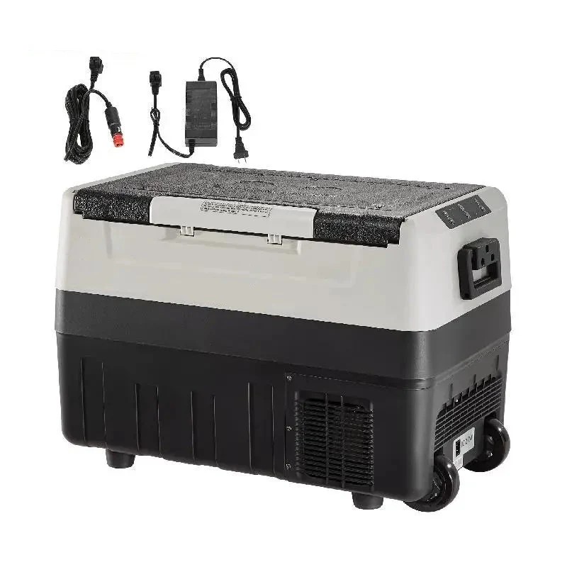 Mini koelkast - Auto koelkast - Draagbare Compressor Koelbox - Elektrische Vriesbox - met Wielen - Hendel - voor Camping - Auto - Vrachtwagen - Boot - 35L - 60W - 65.2 x 36 x 42 cm - Zwart/Wit