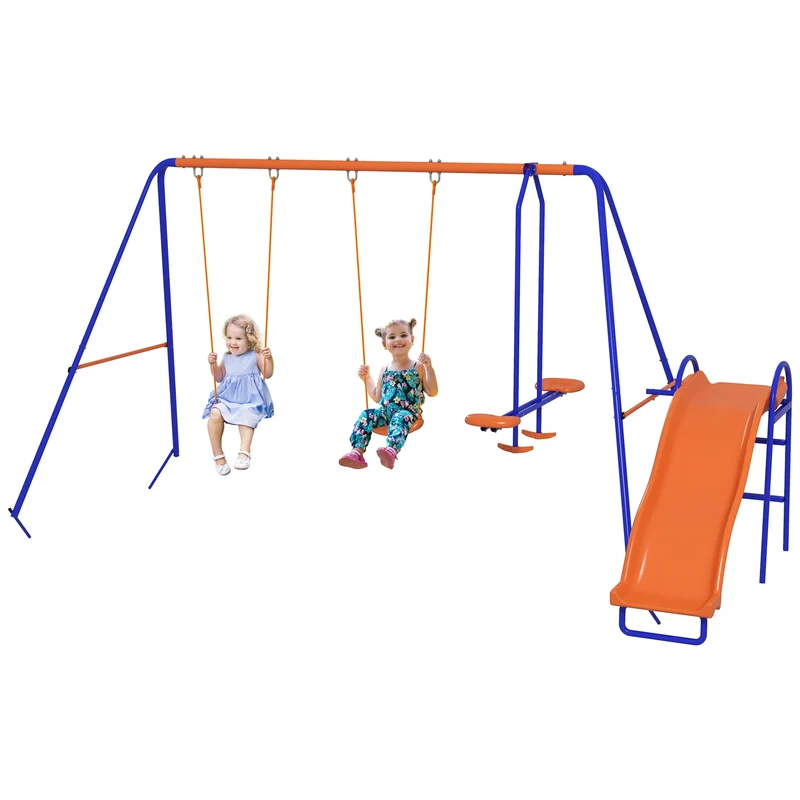 4 in 1 - Kinderschommel - 2 x Babyschommel - Wip - Glijbaan - Schommelset - voor 3-8 jaar - met Verstelbaar Touw - Anti-UV - 45 kg Maximale Belasting - 367 x 192 x 180 cm - Veelkleurig