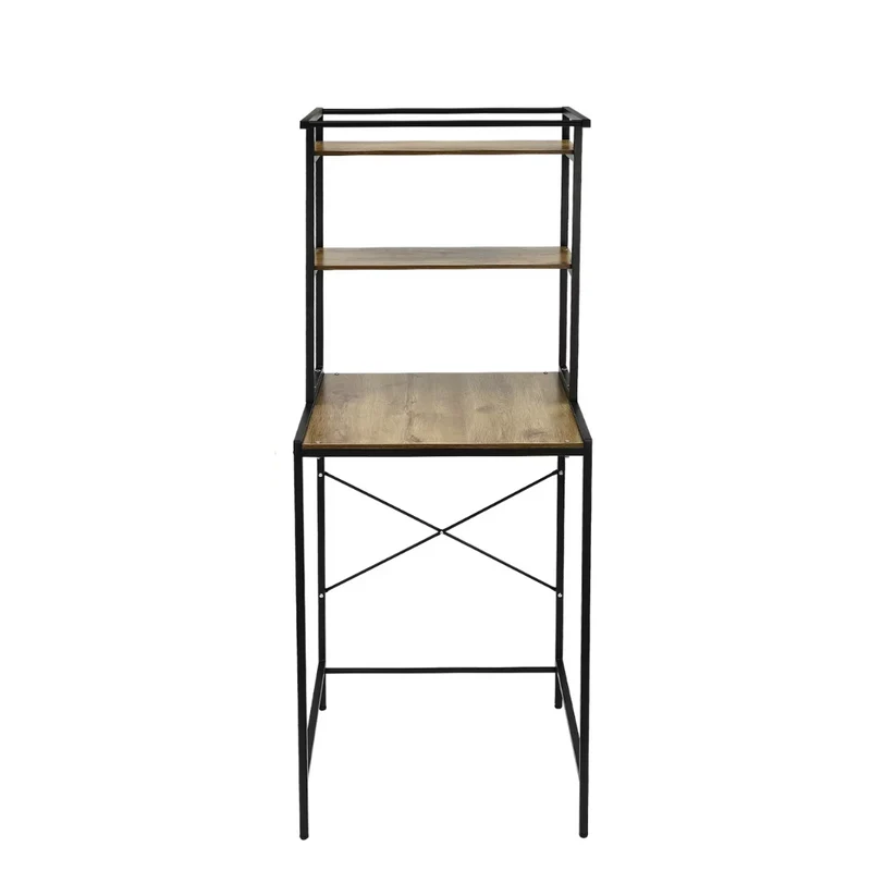 Wasmachine Ombouwmeubel – Kast met 3 Lagen – Wasmachine Rek voor Boven de Wasmachine – 69x60x176.5 cm – Zwart met Eikenhout – Extra Opbergruimte voor Badkamer of Wasruimte