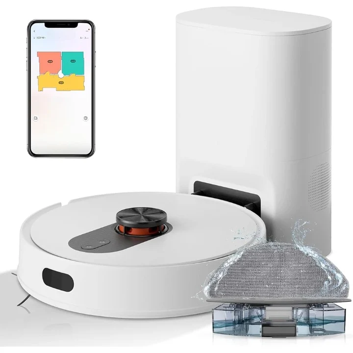 Robotstofzuiger - met Dweilfunctie - 5000Pa - All-in-One Station - LiDAR-Navigatie - App - Google - Alexa - 3L Watertank - Stofzak met een Capaciteit van 3L - 3200mAh - 650W - 78db - Wit
