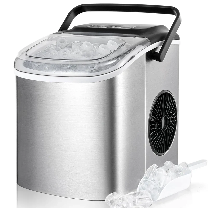 Ijsblokjesmachine - Elektrische Ijsblokjesmachine - Ijsmaker - Ijsmachine - 9 Kubussen elke 6-12min - Zelfreinigend - 1.2L - 55 dB - 220-240V - 50Hz - 10-43℃ - RVS - 29.4 x 23.7 x 29cm - Zilver