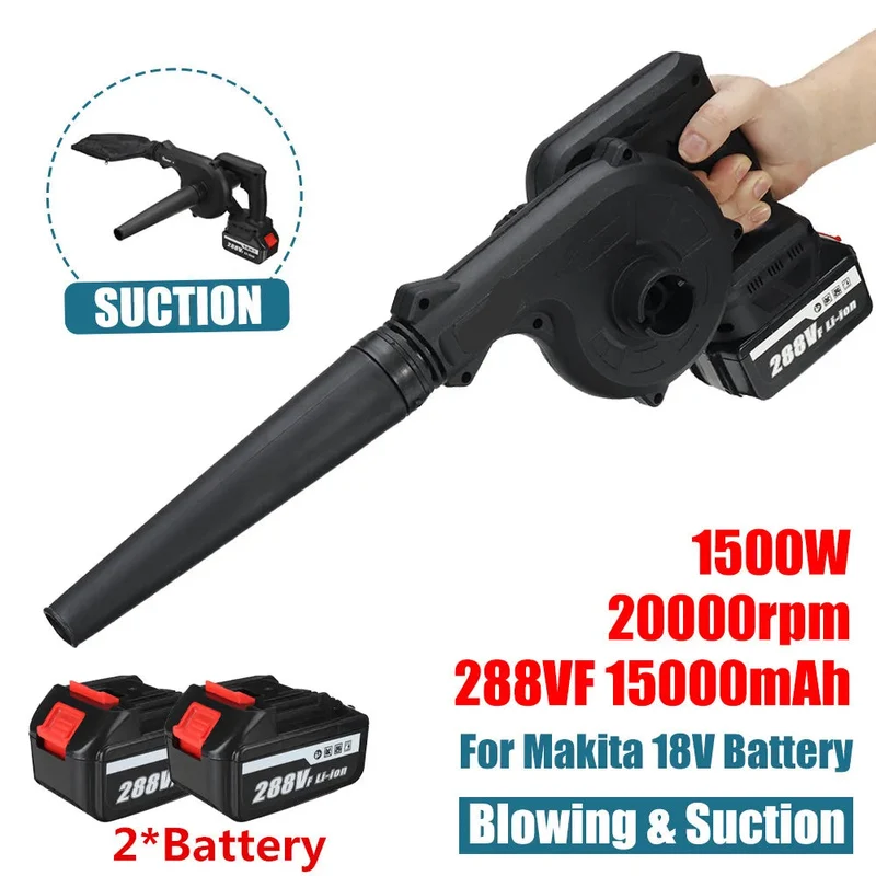 Bladblazer - Bladzuiger - Luchtblazer - Elektrische - 1500W - 20000RPM - 2-in-1 Handstofblazer - Tuingereedschap - Turbo Fan - Blazen en Zuigen voor Stofreiniging - Inclusief 2 Accu