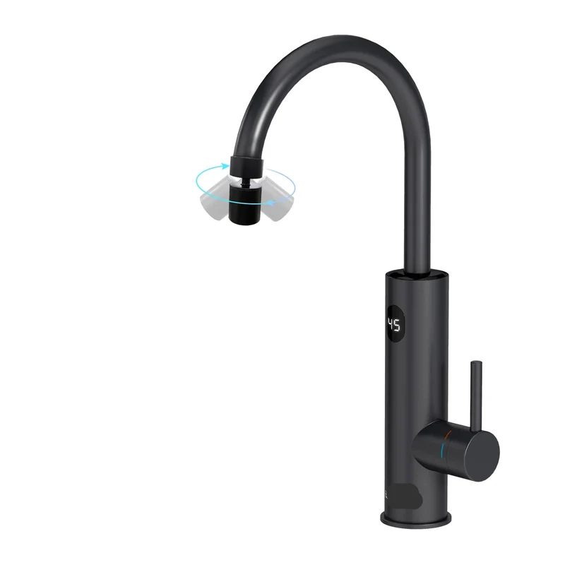 Kraan - Keukenkraan - Elektrische Instant Waterverhitter Kraan - Thermostaatkraan - 220V - RVS Verwarmde Kraan met Universele Adapter - Mat Zwart