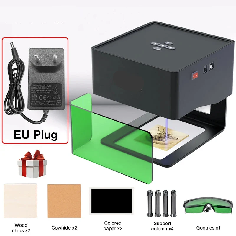 Lasergraveermachine - Graveermachine - Mini Draagbare Laser Graveermachine - 220V - 3000mW - Laser Cutter - DIY CNC Logo Markeer- en Snijmachine - voor Hout, Kunststof en Leer (EU Stekker)