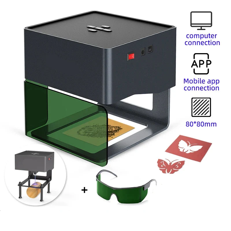 Lasergraveermachine - Graveermachine - Mini Draagbare Laser Graveermachine - 220V - Laser Cutter - DIY Bluetooth Graveren op Hout, Leer, Plastic, Papier (EU Stekker)