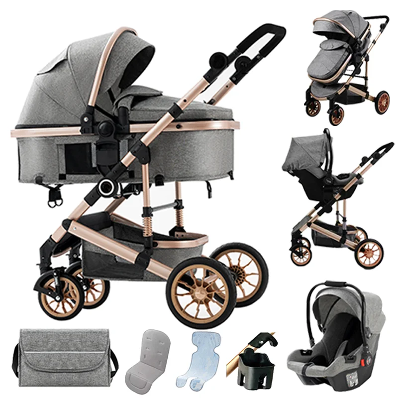 Kinderwagen - Buggy - Baby Kinderwagen 3 in 1 - Luxe Opvouwbare Wandelwagen - Baby Autostoel - Hoog Landschap Babywagen - voor Pasgeborenen - Inclusief Veiligheidszitje - Grijs