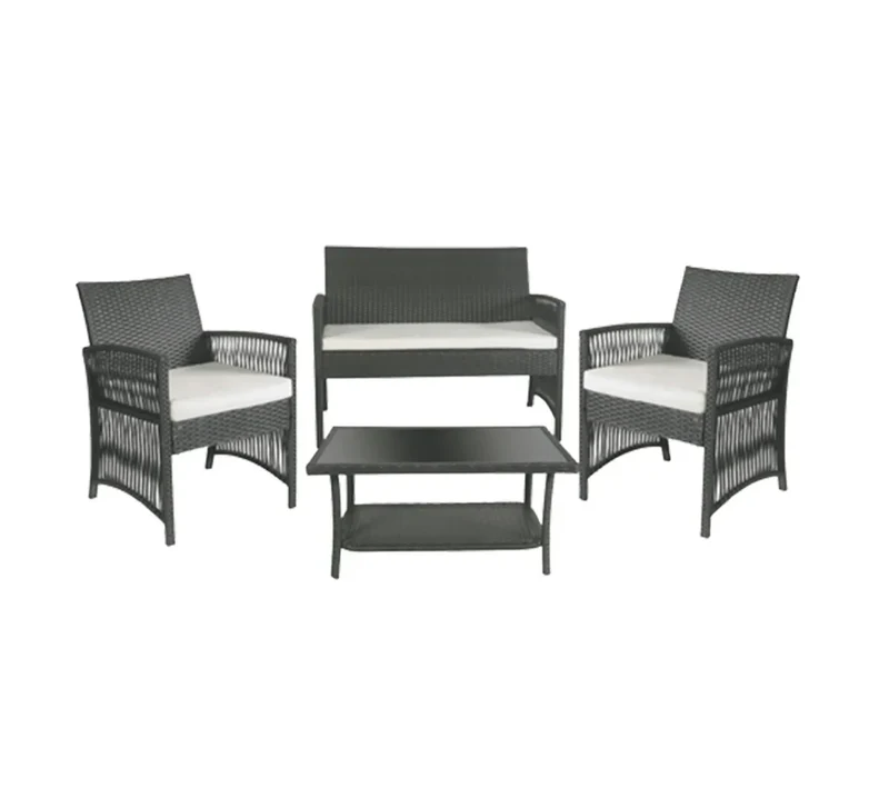 Tuinmeubelset - Tuinset - Bistroset - Tuintafel met Stoelen - Balkonset met Kussen - Glas Tafelblad - Stoelen & Tafel - Rietenmeubelset - voor Tuin - Terras - Balkon - Buiten - Zwart