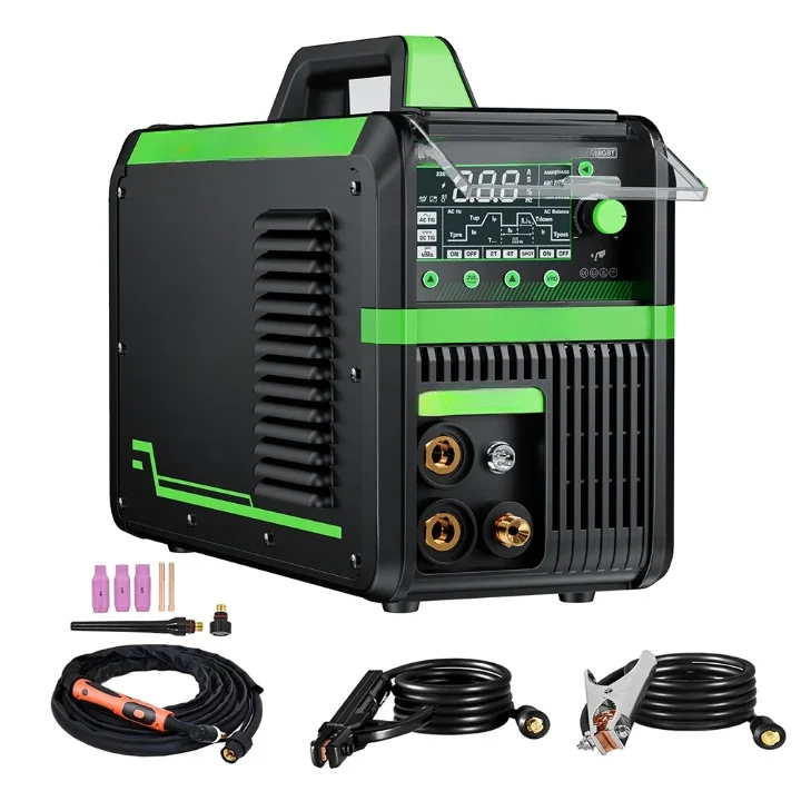 Elektrode Lasmachine - Lasmachine - Lasapparaat - Digitaal Inverterlassen - Draagbare MIG-lasser - HF - AC TIG - DC TIG - 2T - 4T - SPOT - ARC - 220V - IGBT - Groen/Zwart