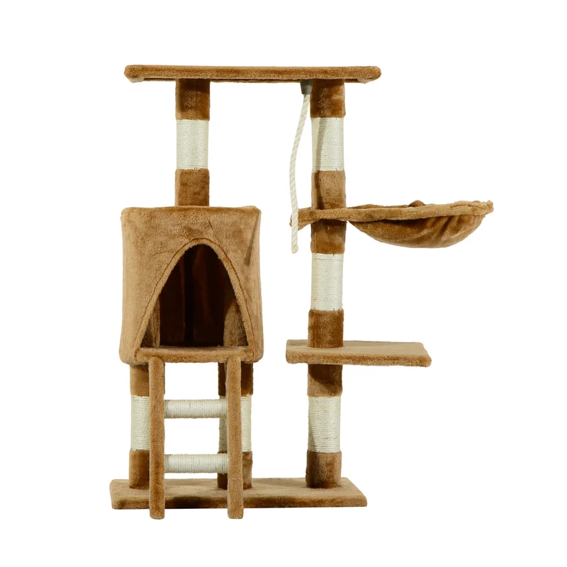 Kattenboom - Krabpaal - met Nest Platform - Kennelladder - Perfect voor Een Dutje Doen - Sporten - Spelen - Spaanplaat - Zacht pluche - Sisaltouw - 55 x 30 x 95 cm - Bruin