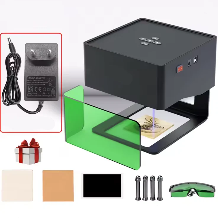 Mini Lasergraveermachine - Graveermachine - Graveerder - Graveerapparaat - Draagbare - met Bril - Bluetooth - voor Geschilderd Dog Tag - Papier - Leer - Houten - Plastic - Logo - EU-stekker - 8 x 8 cm - Zwart