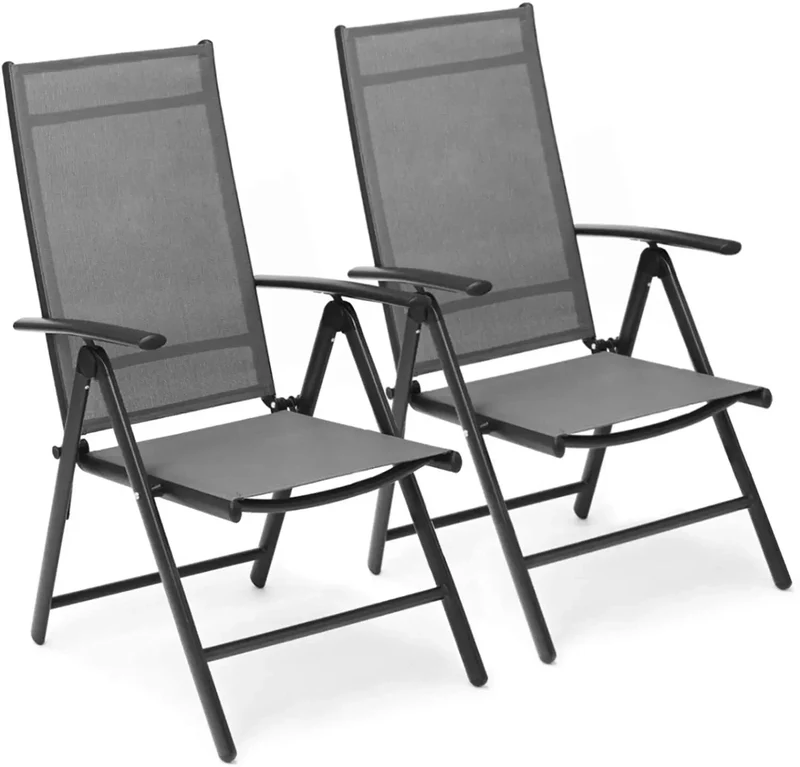 Tuinstoelen - Strandstoel - Klapstoel – Vouwstoel voor op Terras/Tuin/Camping – Draagvermogen van 120 kg - Tuinset – Campingstoel – Tuinstoel – Verstelbaar en Opklapbaar – Grijs – Set van 2