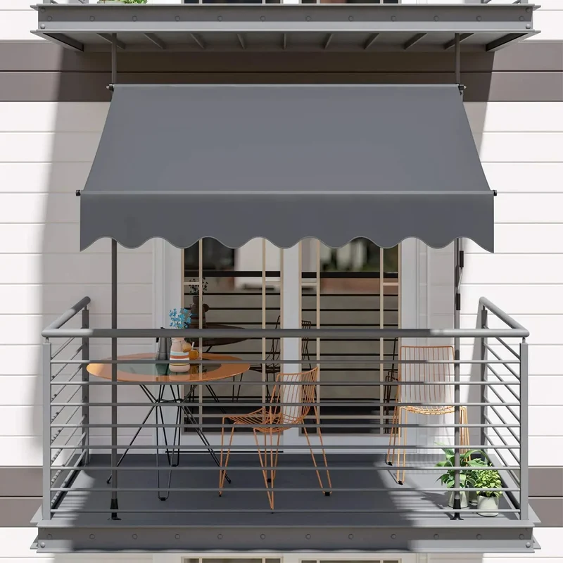 Balkon Zonnescherm - Luifel - Balkon Parasol - Zonneluifel - Uittrekbaar - 300x120 cm - Zonwering Zonder Boren met UV50+ Bescherming en Handslinger - Grijs