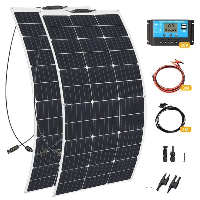 Zonnepaneel - met Zonnebatterij - Zonnepanelen - Monokristallijn - 200W - 20A - 24V - Zonne-kit - Lichtgewicht - Waterdicht - Flexibel