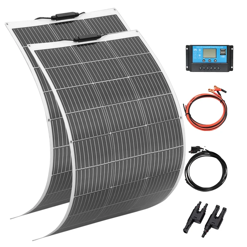 Zonnepaneel - Zonnepanelen - Zonne-energie - 16.5V Fotovoltaïsche Celmodule - Flexibel - Monocrystalline Silicon - Zonne-kit - 200W - 2 Stuks - Waterdicht - voor Boot - Camper - Caravan - RV - Tuin