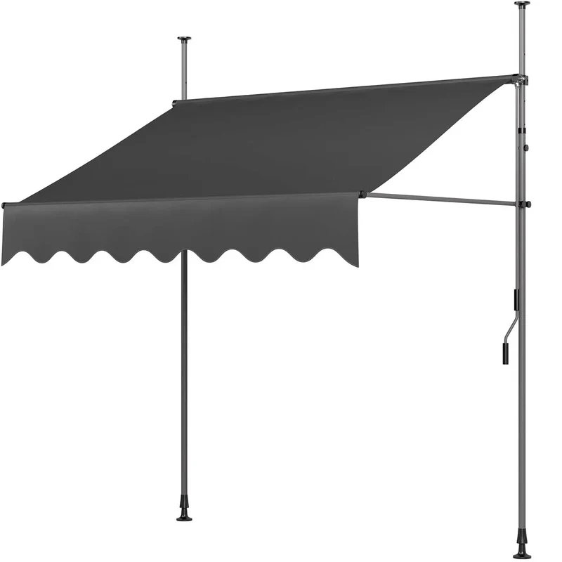 Balkon Zonnescherm - Luifel - Balkon Parasol - Zonneluifel - Uittrekbaar - 400x120 cm - Zonwering Zonder Boren met UV50+ Bescherming en Handslinger - Grijs
