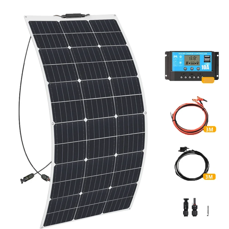 Zonnepaneel - met Zonnebatterij - Zonnepanelen - Monokristallijn - 100W - 10A - 12V - Zonne-kit - Lichtgewicht - Waterdicht - Flexibel