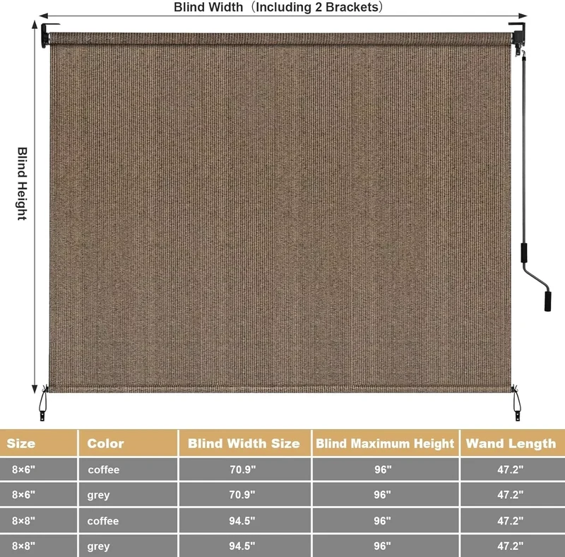 Rolgordijnen - Rolgordijn Verduisterend - Outdoor - 240x240 cm - Zonnescherm Zonder Koord - Windscherm - HDPE Privacy Scherm voor Balkon, Terras of Tuin - Koffie