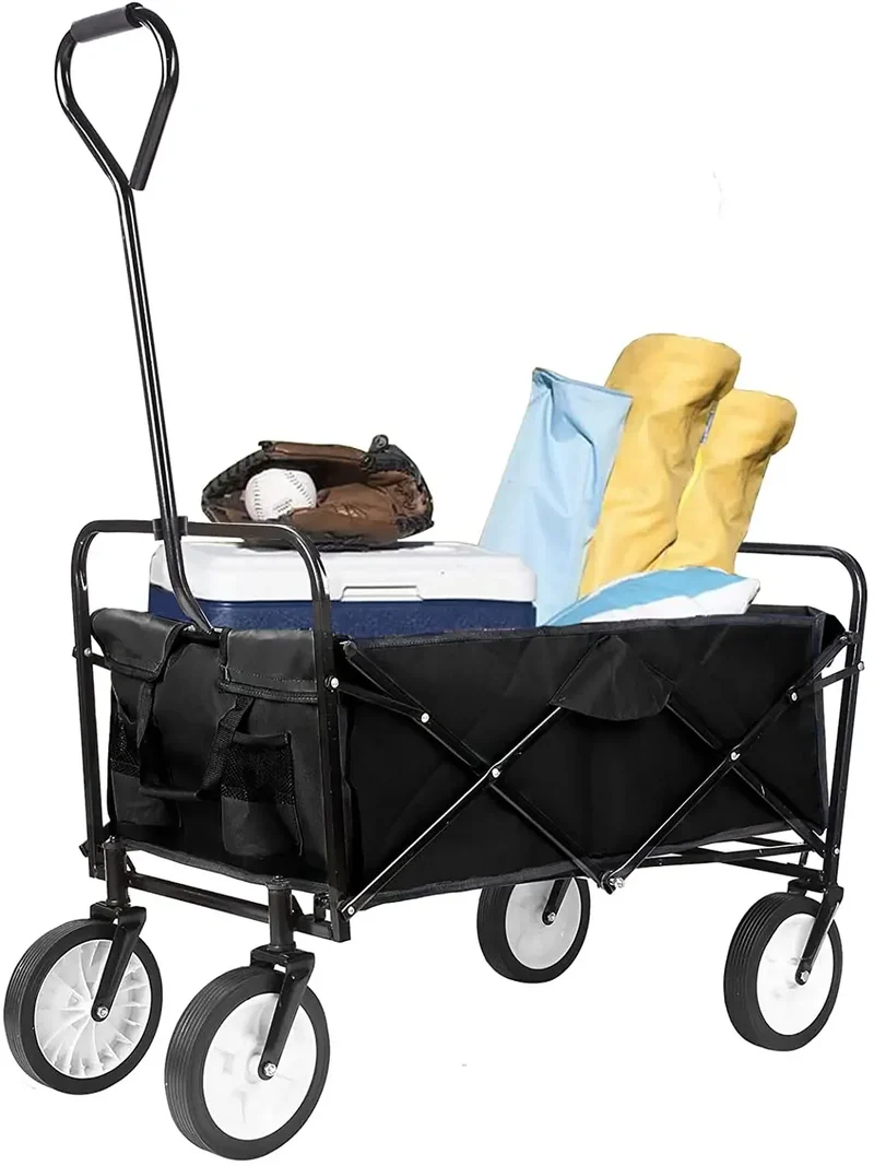 Bolderkar - Bolderwagen - Opvouwbare - Tuinkar - 262L - Tuinwagen - Tuintrolley - Wagon voor Winkelen, Strand, Park en Picknick, Outdoor Activiteiten en Kamperen - Draagvermogen 80kg - Zwart