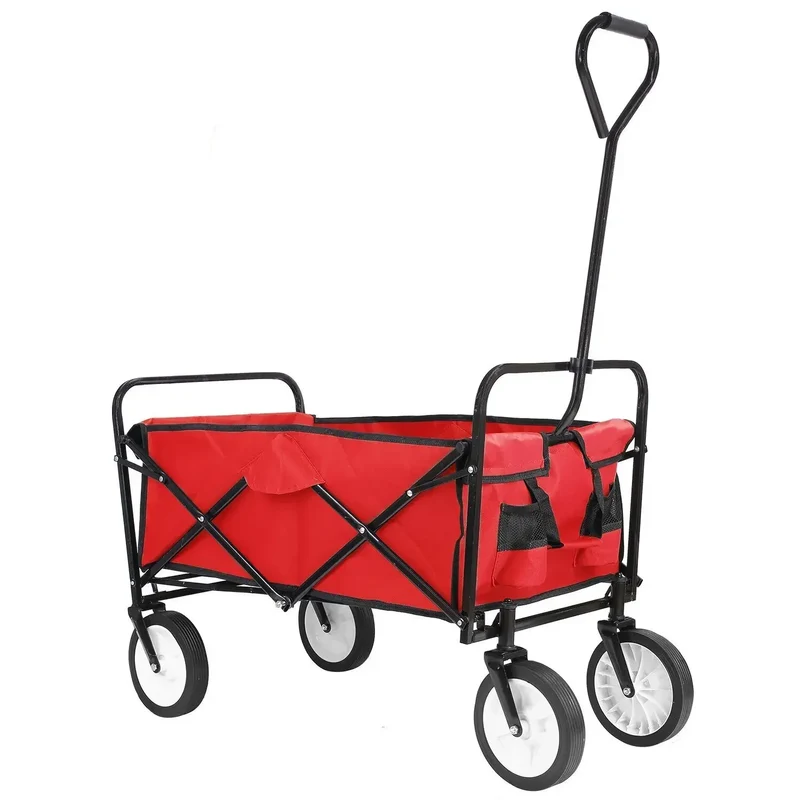 Bolderkar - Bolderwagen - Opvouwbare - Tuinkar - 262L - Tuinwagen - Tuintrolley - Wagon voor Winkelen, Strand, Park en Picknick, Outdoor Activiteiten en Kamperen - Draagvermogen 80kg - Rood