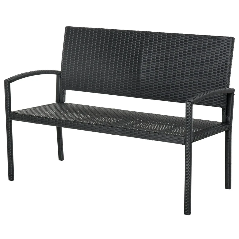 Tuinbank - Wicker Tuinbankje - Loungebank - Balkonset - Weerbestendige PU Rotan Bank met Stalen Frame, Lichtgewicht en Geschikt voor Jaarlijks Buitengebruik - Enkelzijdig - Zwart